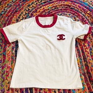 White and Red Kids Ringer Tee with Logo Patch
